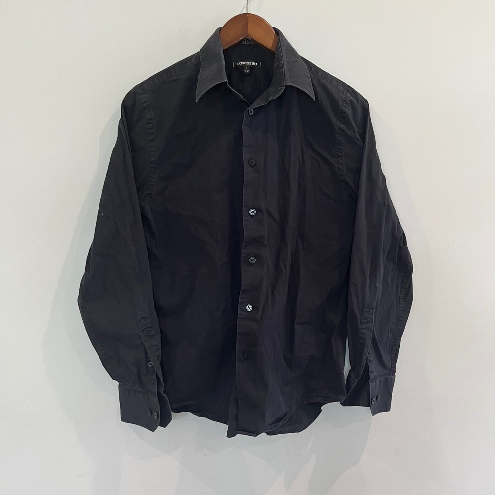 Express 1MX Modern Fit Shirt Mens Small Black Stretch Cotton Button Down